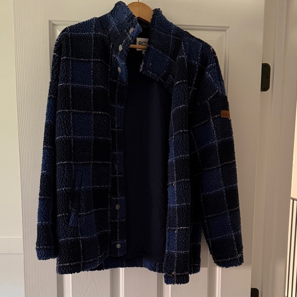 Roxy Men's Navy Checkered Fleece Jacket